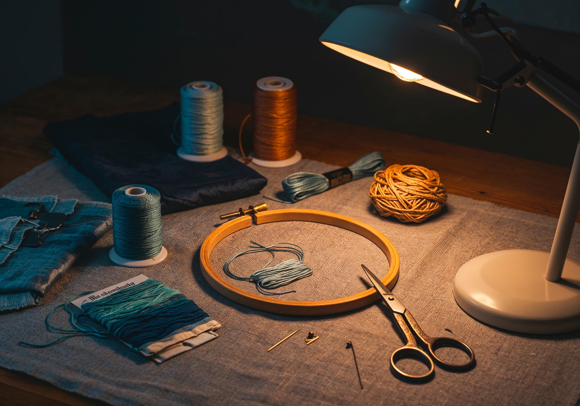 atelier workspace with threads and hoop