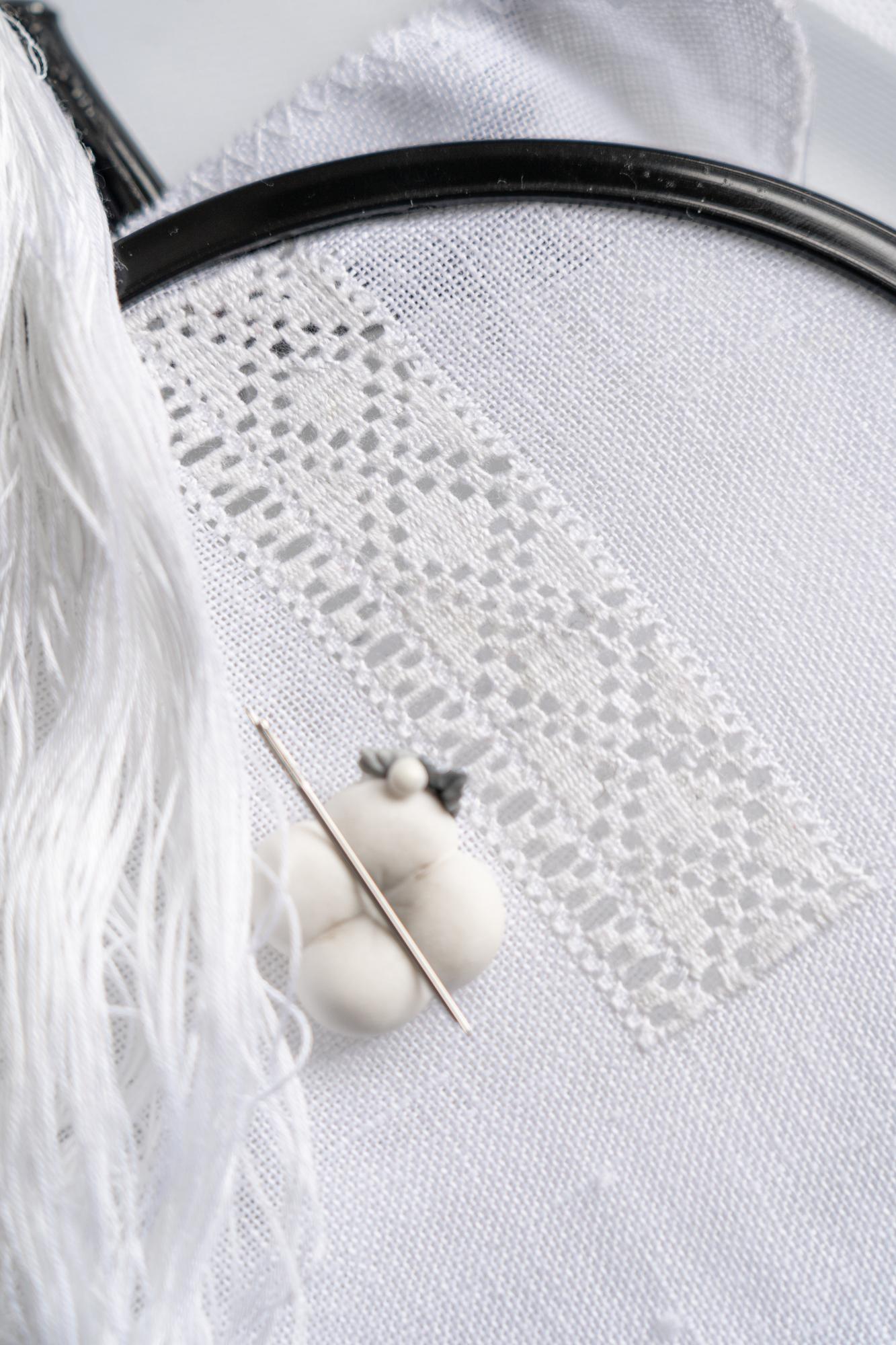 close-up hand embroidery floral motif